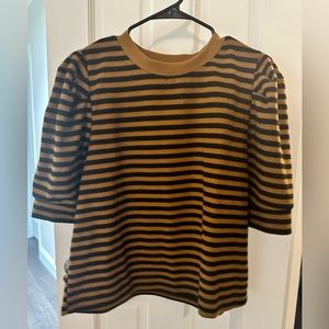 Who What Wear Puff Sleeve Stripe Sweater Brown Black -xl